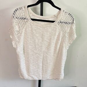 Maurices Cream Knit Top with Lace Sleeves